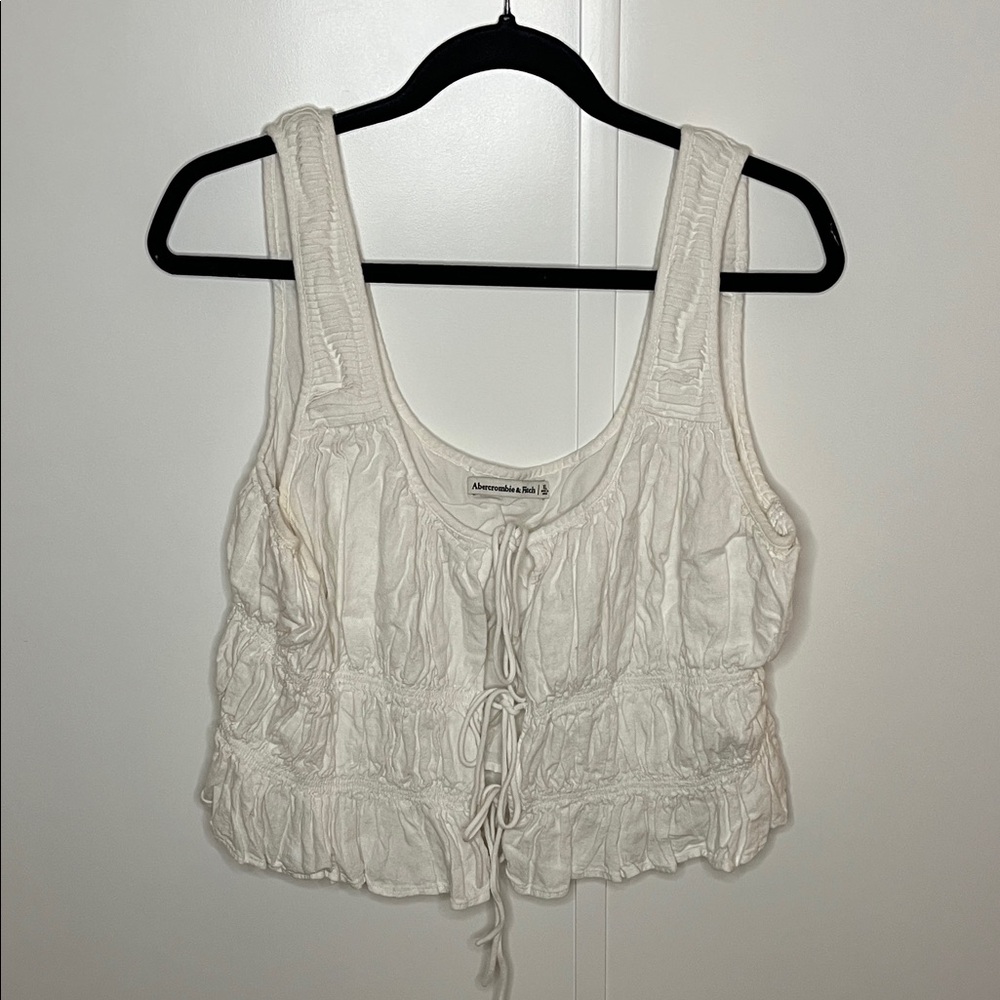 Abercrombie & Fitch Cream Ruffle Tie-Front Tank
